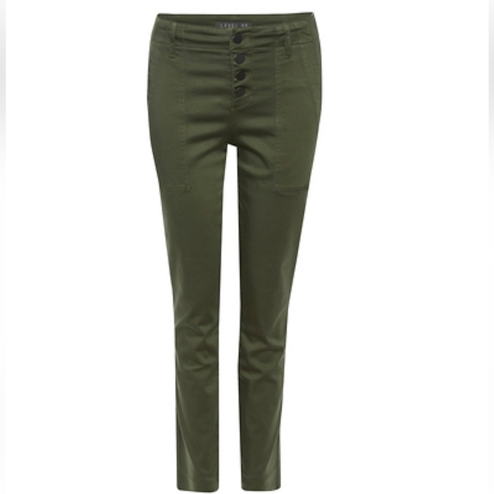 Level 99 olive jeans exposed button fly utility pants